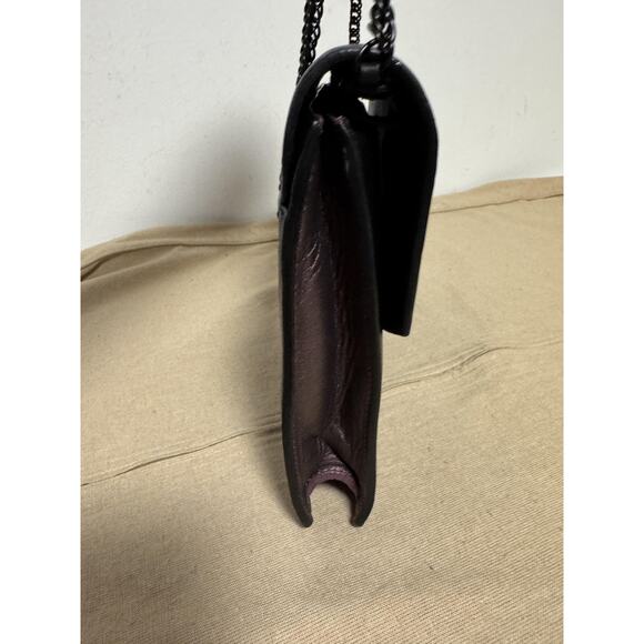 FACINE Crossbody Bag Womens Black Leather Chain Strap Envelope Made in Spain - Picture 11 of 14